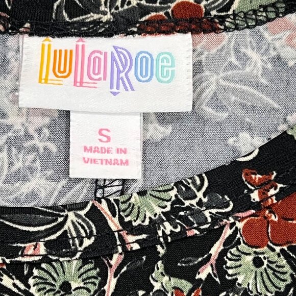 LuLaRoe Carly Swing Dress Small Slinky Material Black w/ Red Floral - Picture 3 of 4